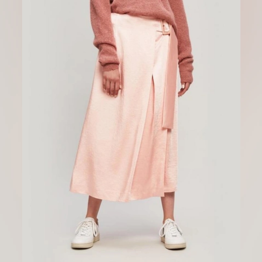 Rejina Pyo | Ellis Belted Light Pink Mid-Length Skirt Belt Size 8 Satin Luxury - Picture 2 of 8
